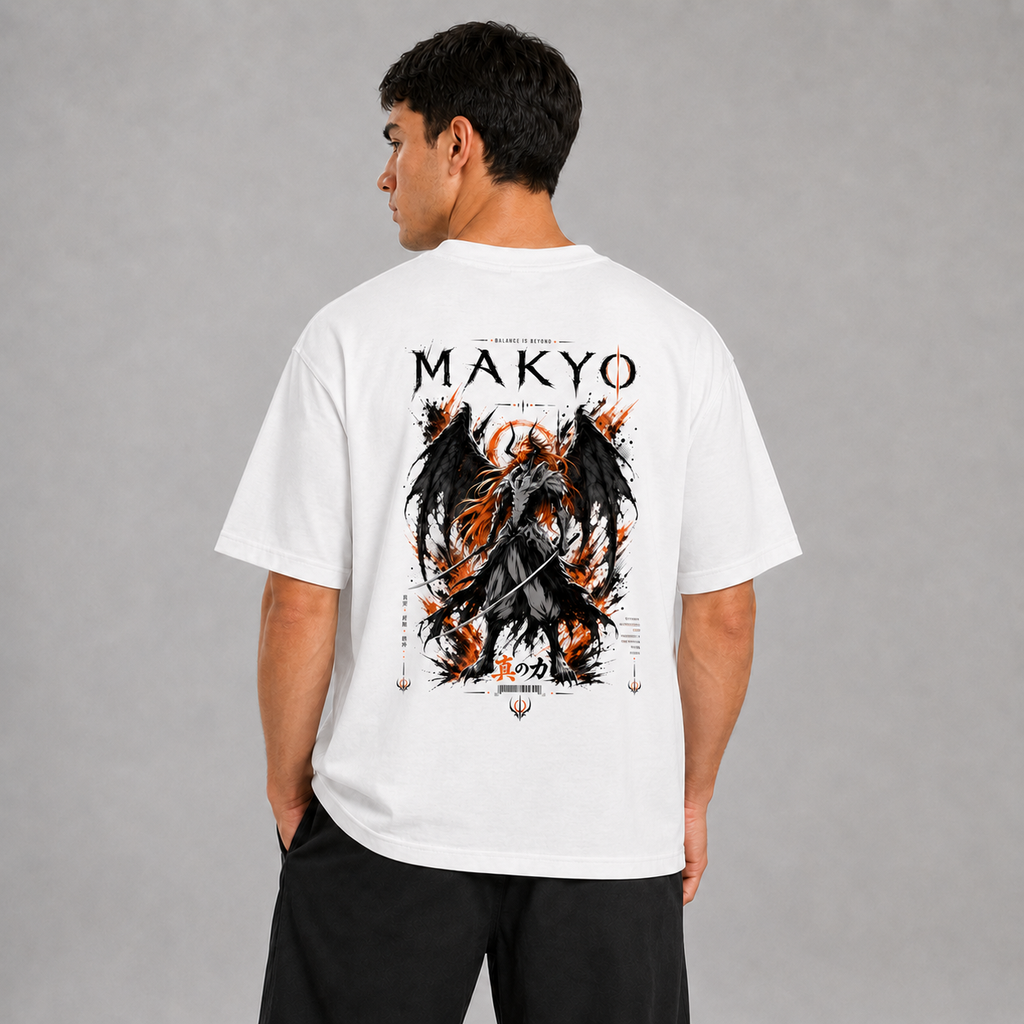 White graphic T-shirt inspired by Ichigo Kurosaki’s ultimate form from Bleach. Modern/loose and oversized fits, made to order and DTG printed in Greece.