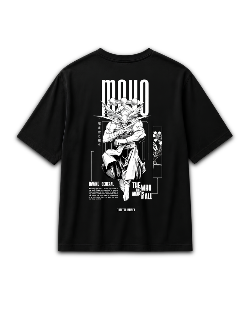 Back view of black Mahoraga Divine Shikigami graphic T-shirt inspired by Jujutsu Kaisen