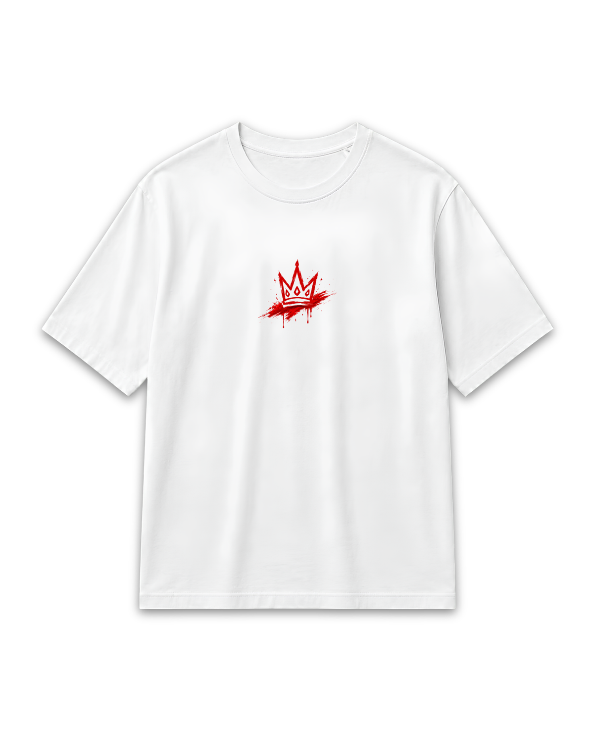 Front view of the white Shanks Red Emperor T-shirt with a small chest graphic inspired by One Piece